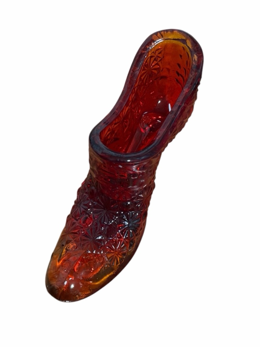 Vintage Fenton Amberina Glass Daisy & Button Slipper/Shoe, CG